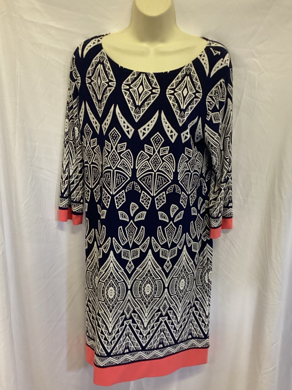 Tiana B. Dark Blue Midi Dress With Coral Accents